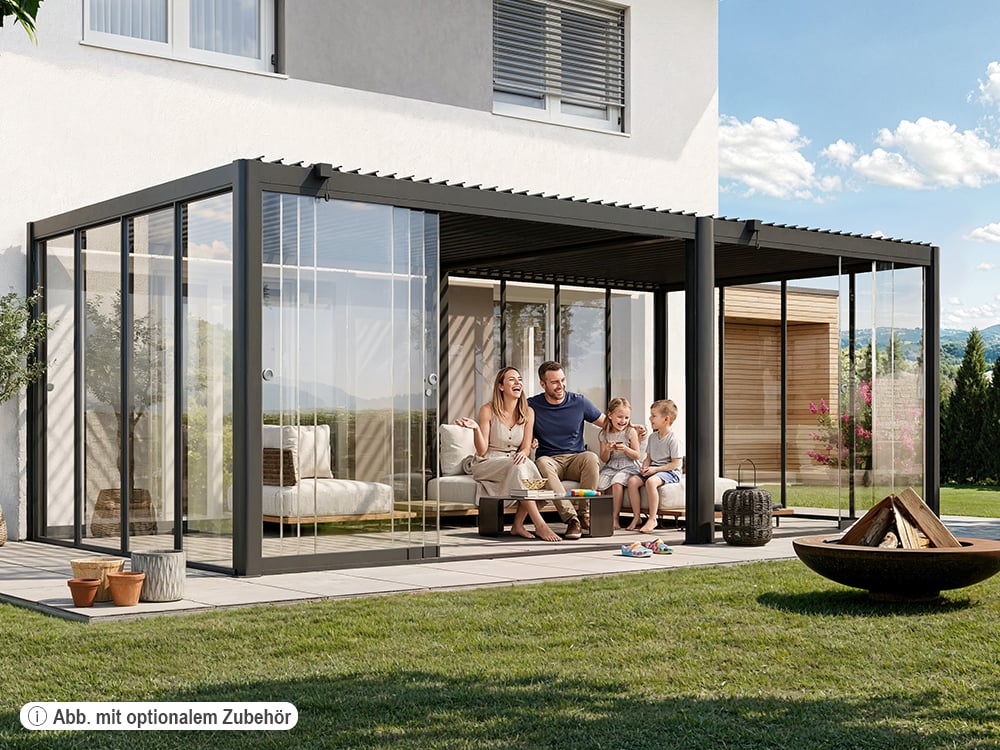 Premium Pergola ZENO 670 x 337 cm aus Stahl | Anthrazit RAL 7016 | Lamellendach