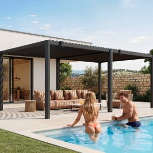 Premium Pergola ZENO 670 x 337 cm aus Stahl | Anthrazit RAL 7016 | Lamellendach
