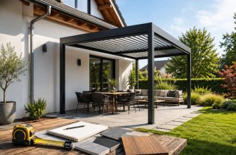 Pergola freistehend am Haus (KI, Symbolbild)