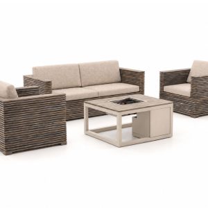 + 10 % Kassenrabatt | ROUGH-C/Cosiraw Sessel-Sofa-Lounge-Set mit Feuertisch 4-teilig