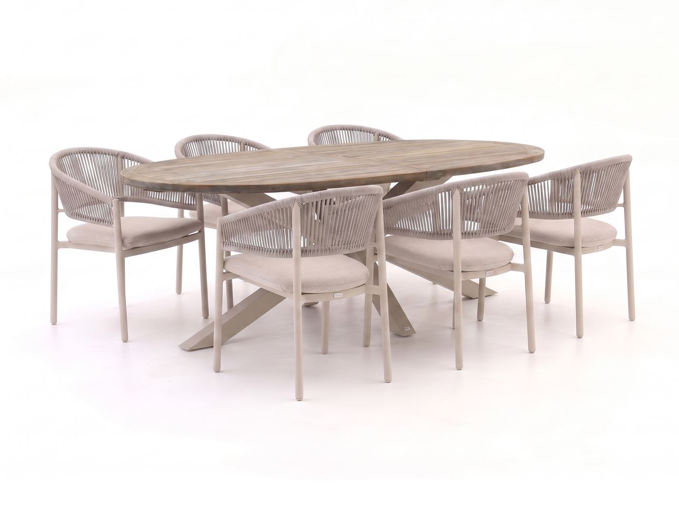 Bellagio Panaro/ROUGH-Y Ellips 240 cm Gartenmöbel-Set 7-teilig stapelbar