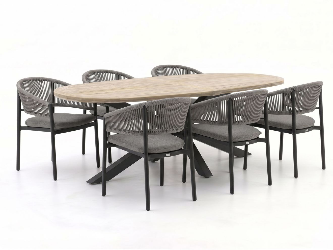 Bellagio Panaro/ROUGH-Y Ellips 240 cm Gartenmöbel-Set 7-teilig stapelbar