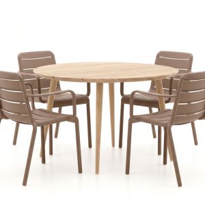 Forza Narni/ROUGH-K ø 115 cm Gartenmöbel-Set 5-teilig stapelbar