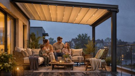 Darf eine Balkonpergola bei Regen aufgespannt sein?