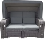 Home Deluxe – Strandkorb HOLBY inkl. Abdeckung – 160 x 69 x189 cm – per Gasdruckfeder herausfahrende Sitzplätze I Gartenliege Louneginsel Volllieger